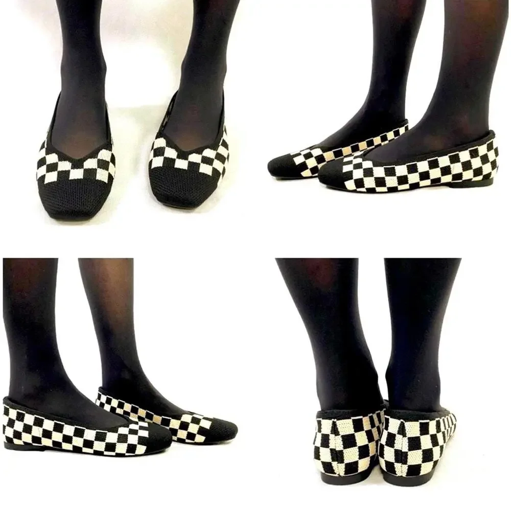 VIVAIA Margot Square Toe Checker Black & Cream | Size US 8.5 WIDE / EU39.5  $109